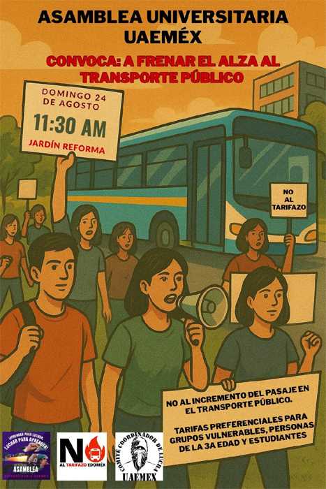 Asamblea estudiantil de la UAEMex se une al colectivo No al Tarifazo