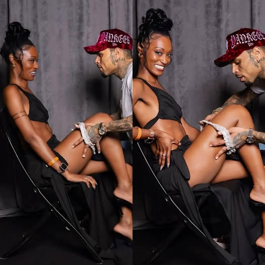 Photos of American singer Chris Brown removing p@nts of female fan during Photoshoot goes viral (Watch Video)