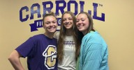 3 sisters sharing volleyball court as Carroll College Saints