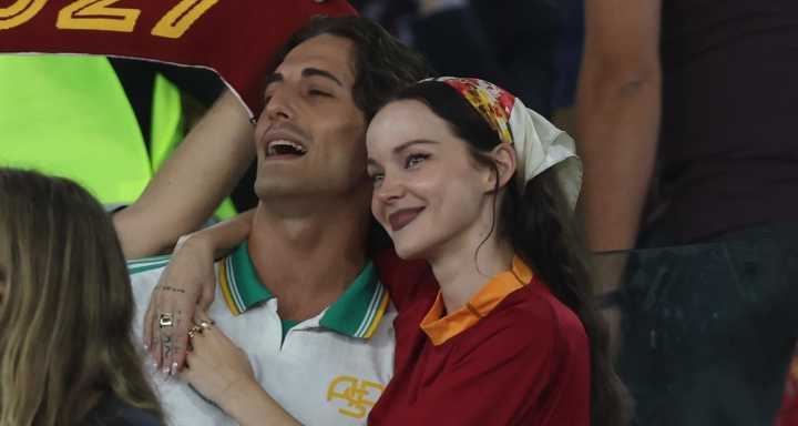 Dove Cameron & Damiano David Flaunt PDA While Cheering on AS Roma at Soccer Match in Italy | Damiano David, Dove Cameron, Marco Perego, Sports, Zoe Saldana