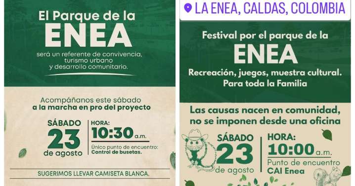 Dos convocatorias con distintos fines, hoy en Manizales, por el parque de La Enea