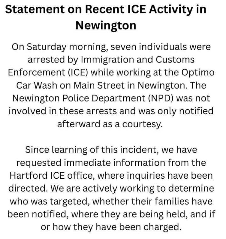 Operativo de ICE en Newington deja 7 arrestados y genera rechazo de autoridades
