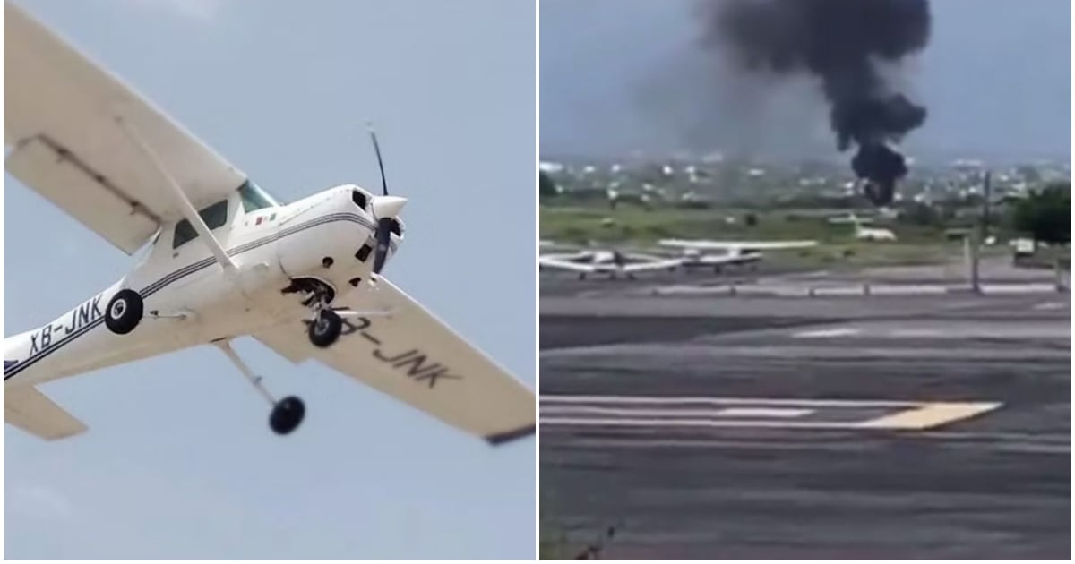 (VIDEO) Se incendia avioneta al aterrizar en Cuernavaca; piloto y alumno resultaron con quemaduras