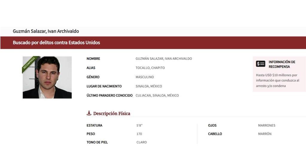 ICE ofrece 10 mdd por Iván Archivaldo Guzmán: “A pesar de su mirada ardiente, es un matón armado y peligroso”