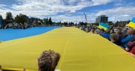 Massive Ukrainian flag displayed in Anchorage ahead of high