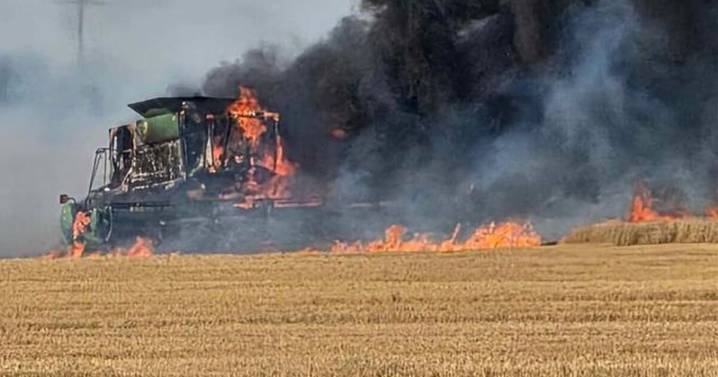 Combine catches fire outside Great Falls, flames quickly spread