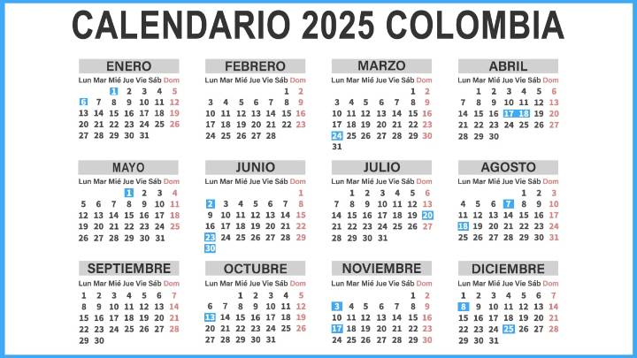 Calendario 2025: estos serán los días festivos y puentes en Colombia