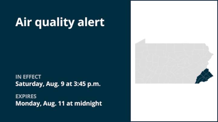 Air quality alert in place for Southeast Pa. until early Monday