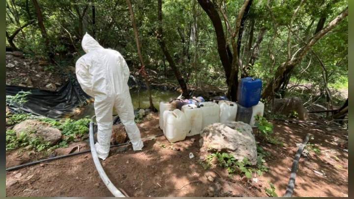 Aseguran y destruyen cinco áreas con químicos para drogas sintéticas en Culiacán y Cosalá