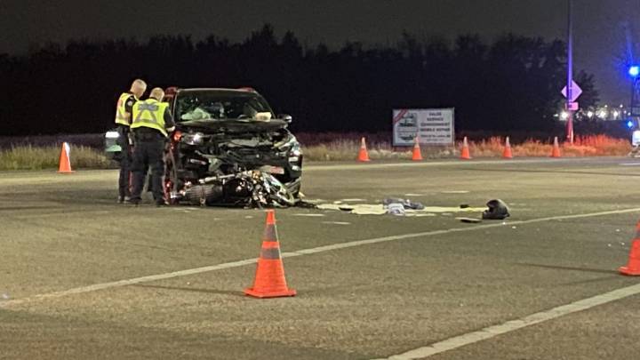 Motorcyclist in hospital with serious injuries after crash in south Edmonton
