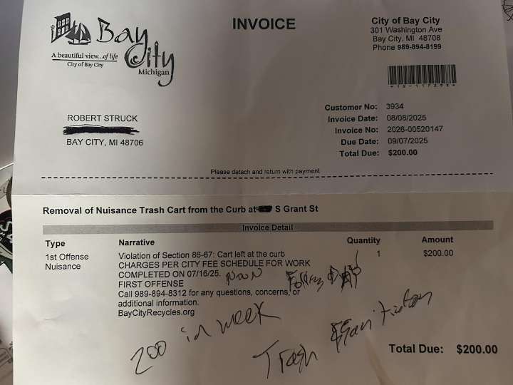 City charges $200 for not bringing in trash bins, man charged in son’s death and more Bay County news