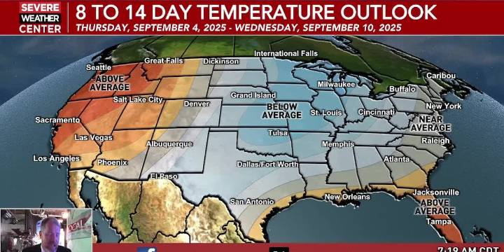 Rain chances pick up to end August and below average temperatures stick around into early September