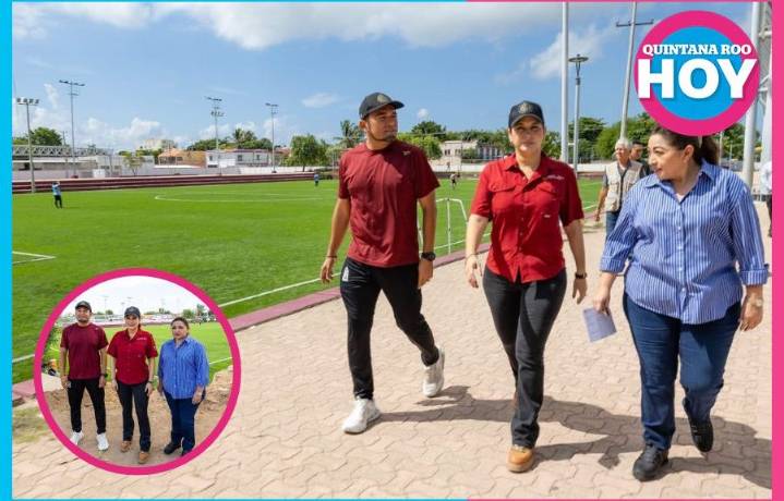 Unidad Deportiva de Playa del Carmen se moderniza con pasto sintético