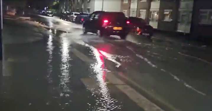 Video shows city centre street flooded after heavy rainfall