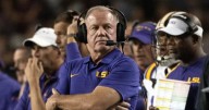 LSU coach Brian Kelly shows frustration with his receivers early in Clemson game
