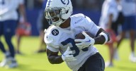 Colts backup running back Salvon Ahmed carted off the field with right leg injury