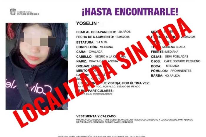 Localizan sin vida a Yoselin, joven desaparecida en Jiquipilco
