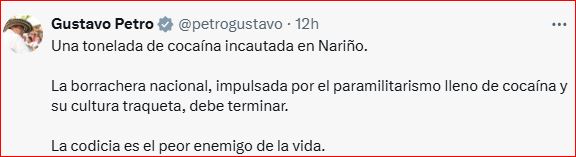 Petro tras la incautación de cocaína en Nariño, "