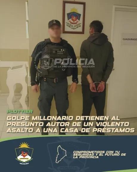 Golpe millonario en Plottier: detienen al presunto autor de un violento asalto a una casa de préstamos