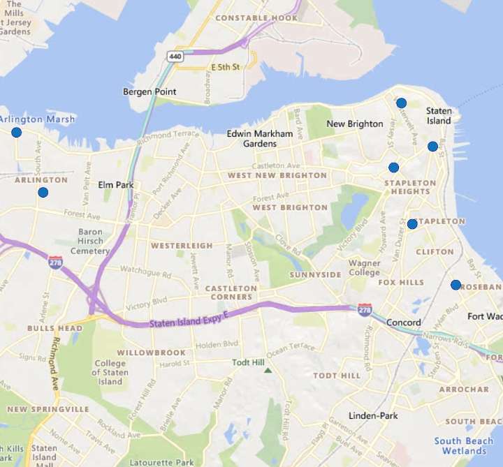 Map shows where 15 robberies on Staten Island recently occurred