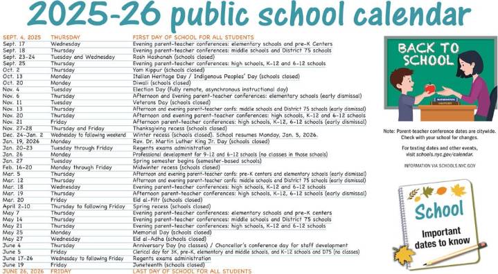 2025-26 NYC Public School calendar