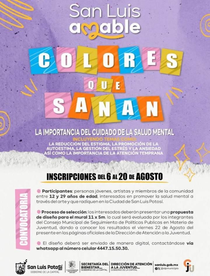 Invita Gobierno Municipal de SLP a las juventudes a participar en “Colores que Sanan”