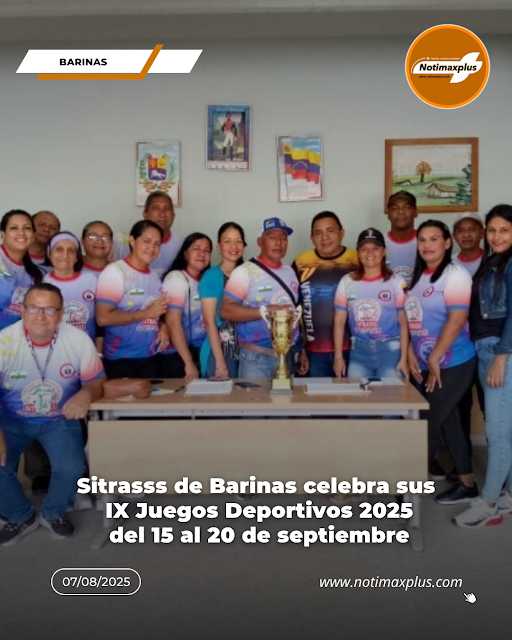 Sitrasss de Barinas celebra sus IX Juegos Deportivos 2025 del 15 al 20 de septiembre