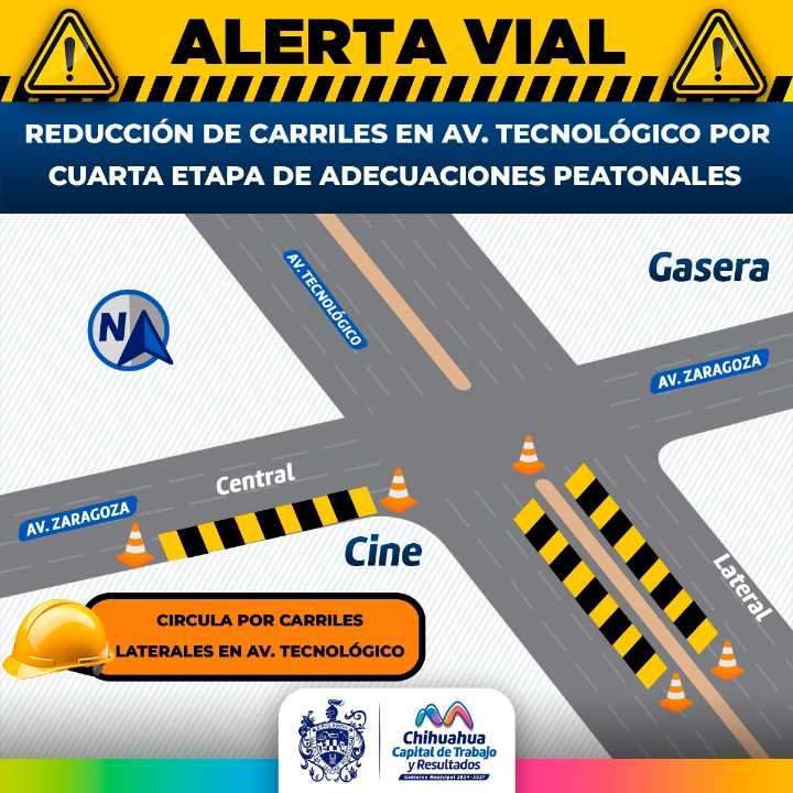 Reducción de carriles en la Tecnológico por obras peatonales
