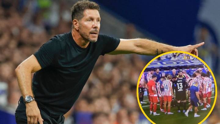 "Sacadme eso de aquí": el enfado de Simeone al ver un micrófono durante la pausa de hidratación del Atlético
