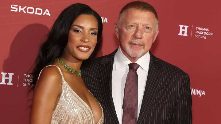 Boris Becker treads red carpet with glamorous wife 23 years his junior who's pregnant with tennis legend's fifth child