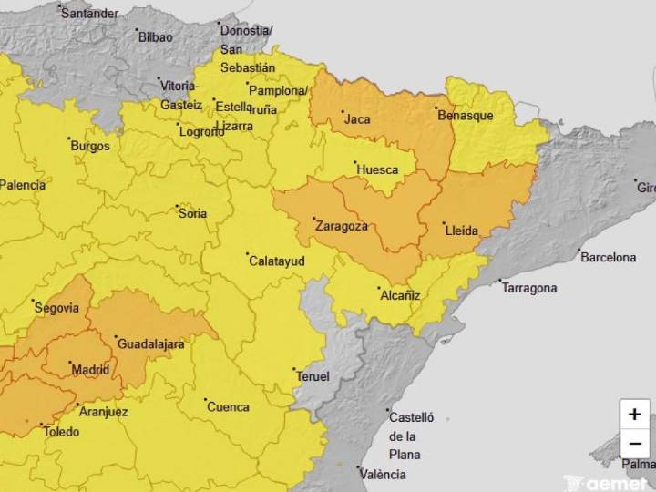 Aviso amarillo por temperaturas máximas en Bajo Aragón, Albarracín y Jiloca