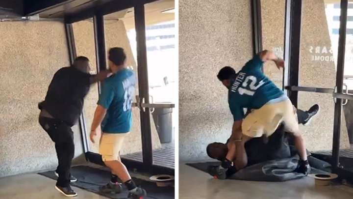 Jaguars Fan and Saints Supporter Brawl at Preseason Game, on Video