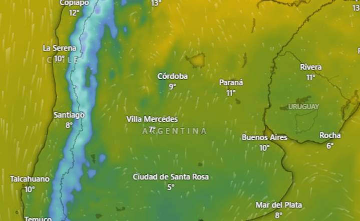 Las provincias afectadas. Hay alerta amarilla por lluvia y viento fuerte para este lunes 11 de agosto