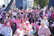 Police make arrests after ‘pink lady’ protesters march to Britannia migrant hotel
