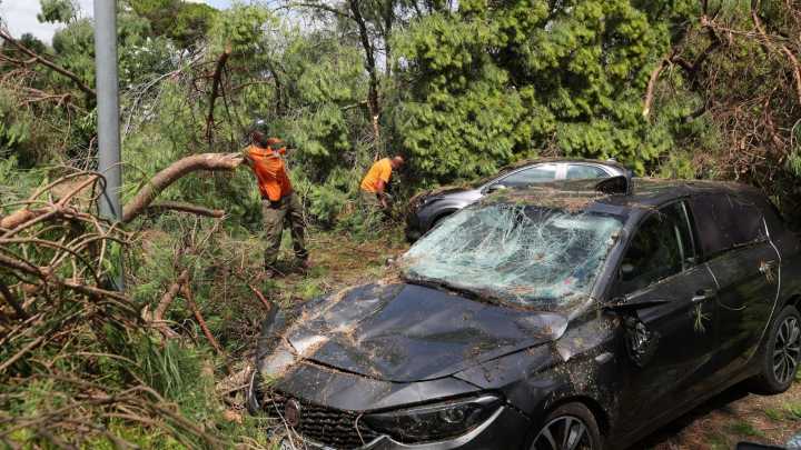 Ferocious 'supercell' storm batters tourist resorts in Italy & leaves trail of destruction as 60mph winds down trees