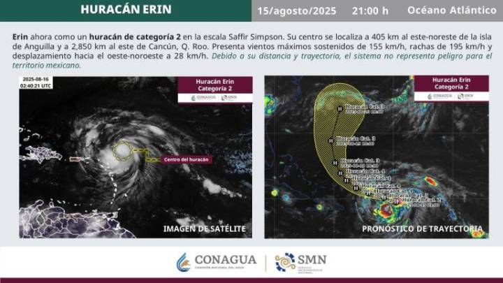 ‘Erin’ se intensifica a huracán categoría 2; es el primero de la temporada en el Atlántico