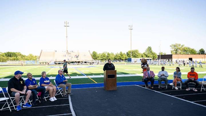 Browns take part in the dedication of 17th field project at Brooklyn High School