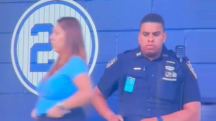 NYPD officer caught in embarrassing act on live TV during Yankees-Twins with fans 'breaking out in tears'