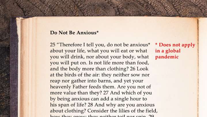 Bible Scholars Confirm 'Do Not Be Anxious' Does Not Apply In A Global Pandemic