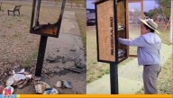 ¡Indignación! Padre e hijo crearon una biblioteca en un parque y la quemaron