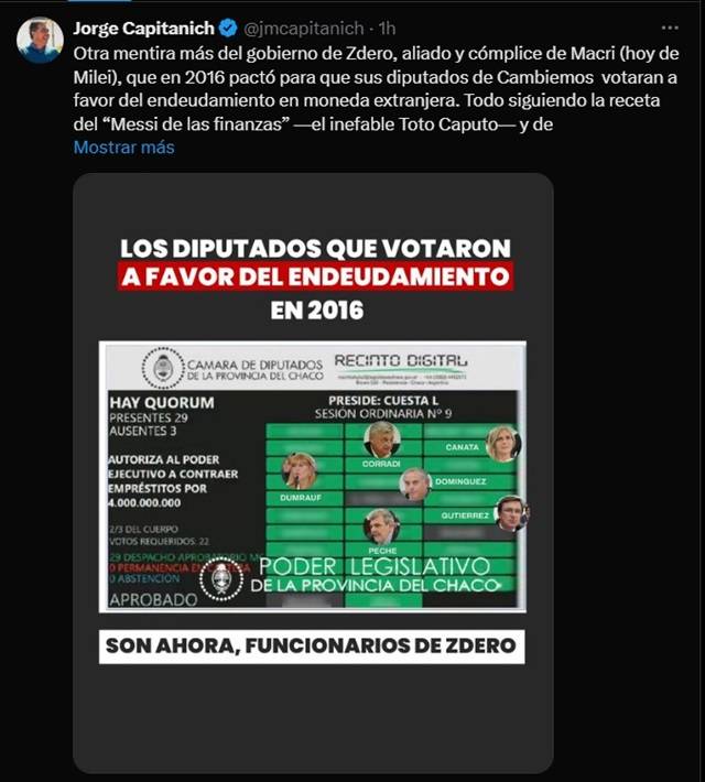 CHACO: Capitanich Recordó A Los Radicales Que Votaron El Endeudamiento En 2016 “Siguiendo La Receta Del ‘Messi De Las Finanzas’”