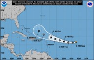 Tropical Storm Erin expected to strengthen rapidly in next 2 days. Latest forecast map.