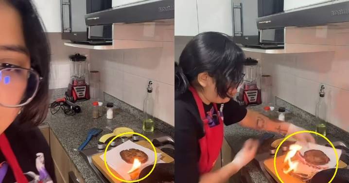 “Se quema el papel y lo quiere apagar con más papel”: joven casi incendia su cocina mientras hacía un live cocinando