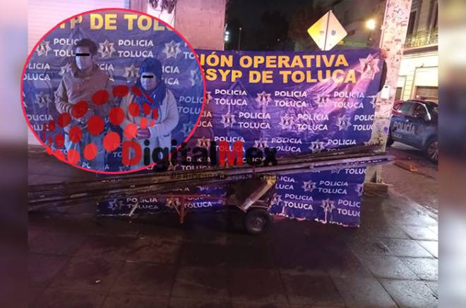 Arrestan a pareja por robar estructura metálica de fuente en Portales de #Toluca