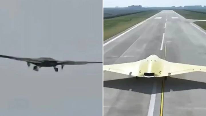 China's terrifying giant stealth drone spotted on test flight after satellite pics showed aircraft at 'secret base'