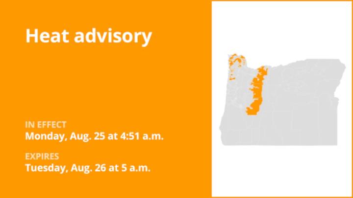 Heat advisory issued for Oregon until early Tuesday morning