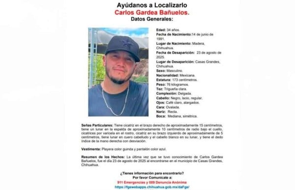 Piden ayuda para encontrar a Carlos Gardea