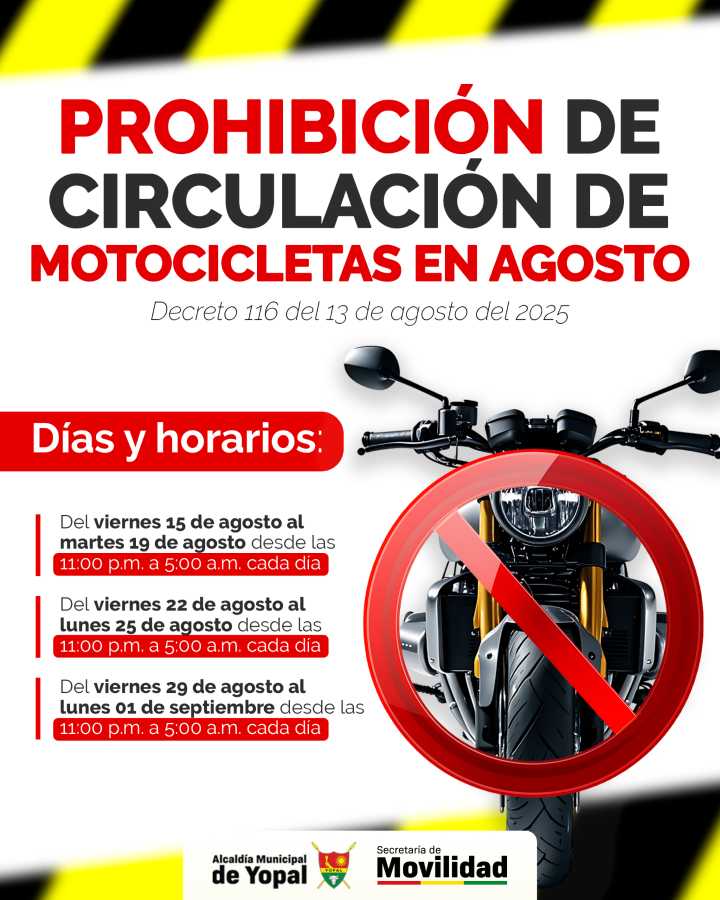 Prohibida la circulación de motos durante los fines de semana en Yopal