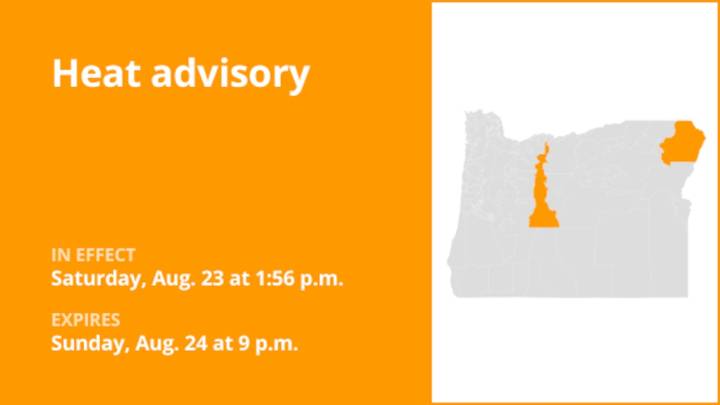 Heat advisory active for East Slopes of the Oregon Cascades and Wallowa County until Sunday night