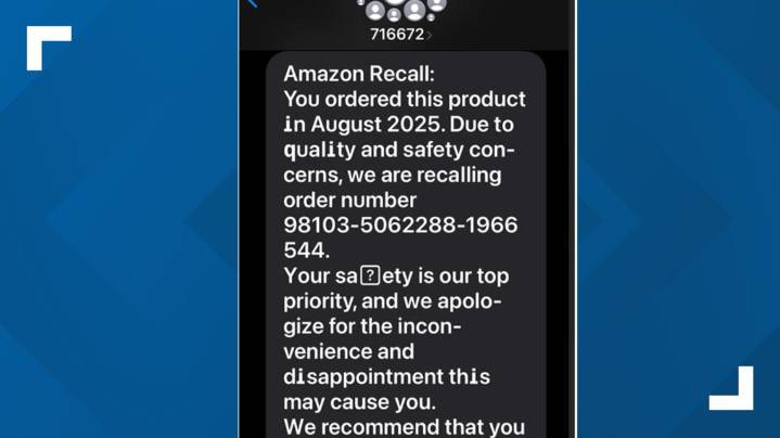 Text claims an item you ordered on Amazon is recalled